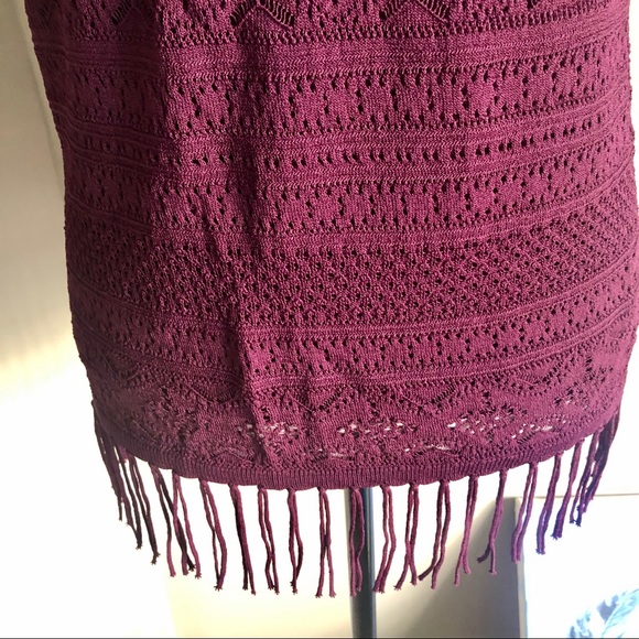 WHBM Cabernet Lace & Fringe Boho Tank Top - Picture 6 of 9